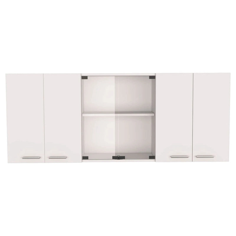 White & Black Wall-Mounted Storage Cabinet with Doors and Open Shelves