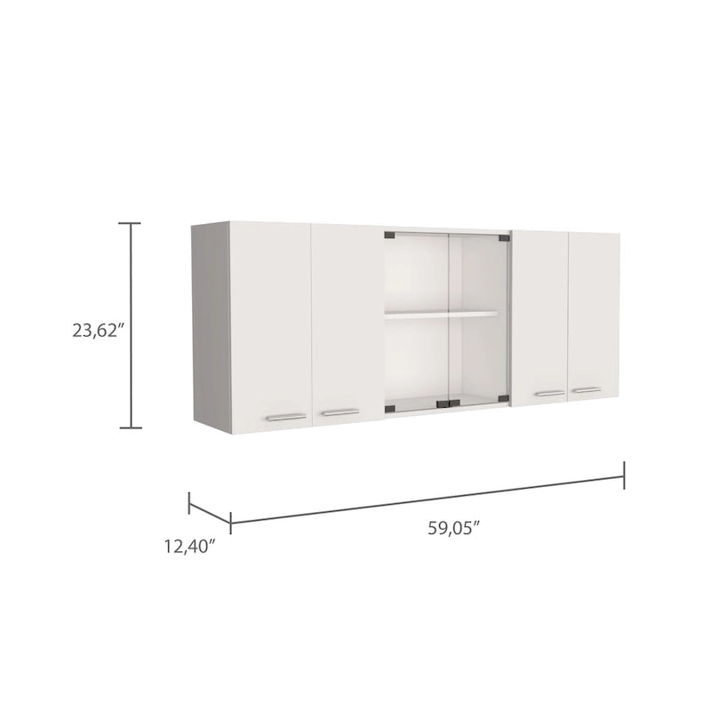 White & Black Wall-Mounted Storage Cabinet with Doors and Open Shelves