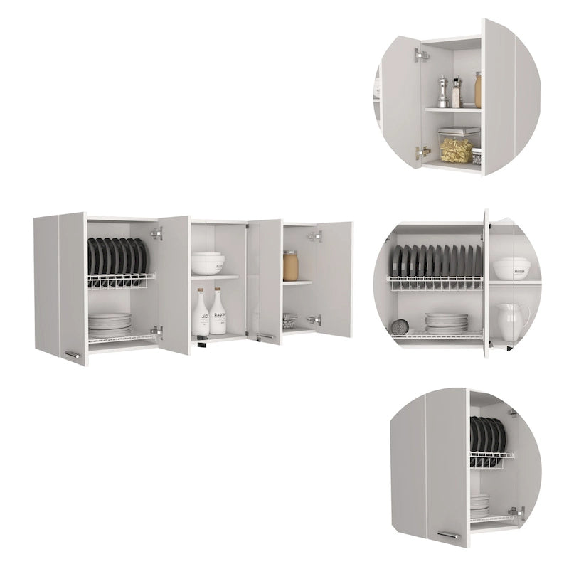 White & Black Wall-Mounted Storage Cabinet with Doors and Open Shelves