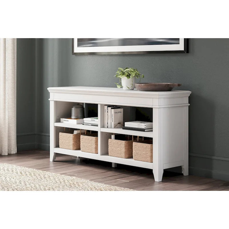 Wood Veneer Open Storage Credenza with Adjustable Shelves Whitewash