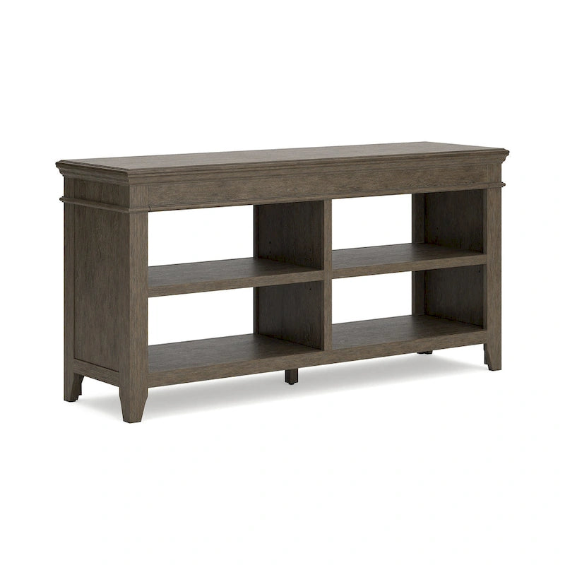 Wood Veneer Open Storage Credenza with Adjustable Shelves Whitewash