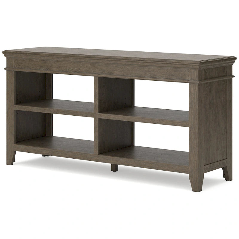 Wood Veneer Open Storage Credenza with Adjustable Shelves Whitewash
