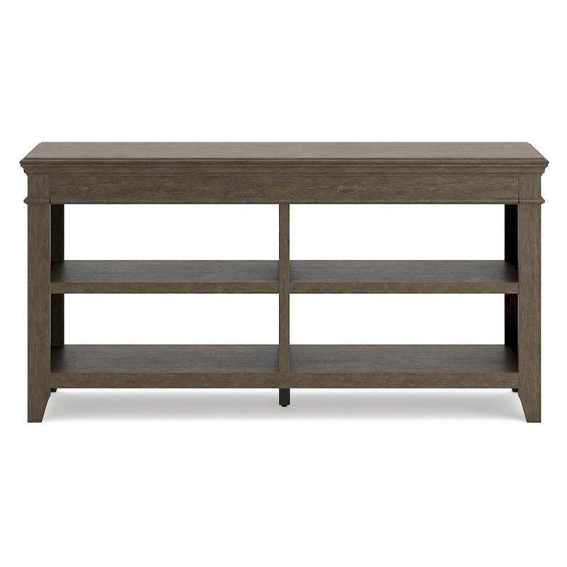 Wood Veneer Open Storage Credenza with Adjustable Shelves Whitewash