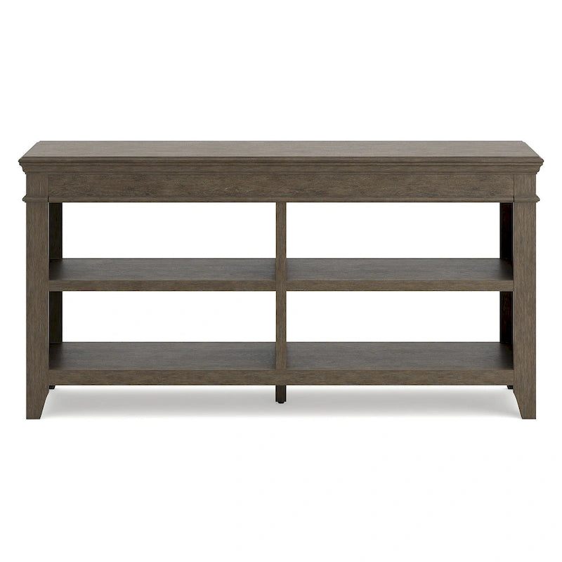 Wood Veneer Open Storage Credenza with Adjustable Shelves Whitewash
