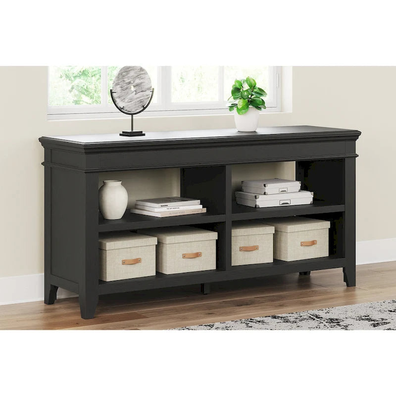 Wood Veneer Open Storage Credenza with Adjustable Shelves Whitewash