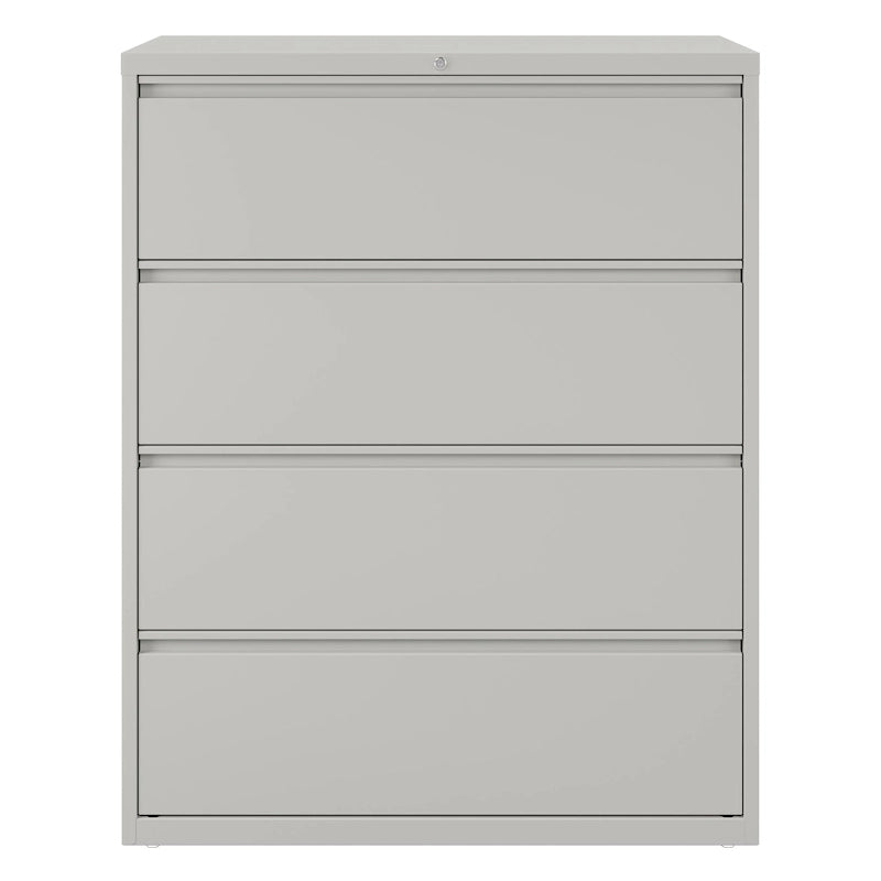 4-Drawer Wide Lateral File Cabinet with Lock Light Gray Steel