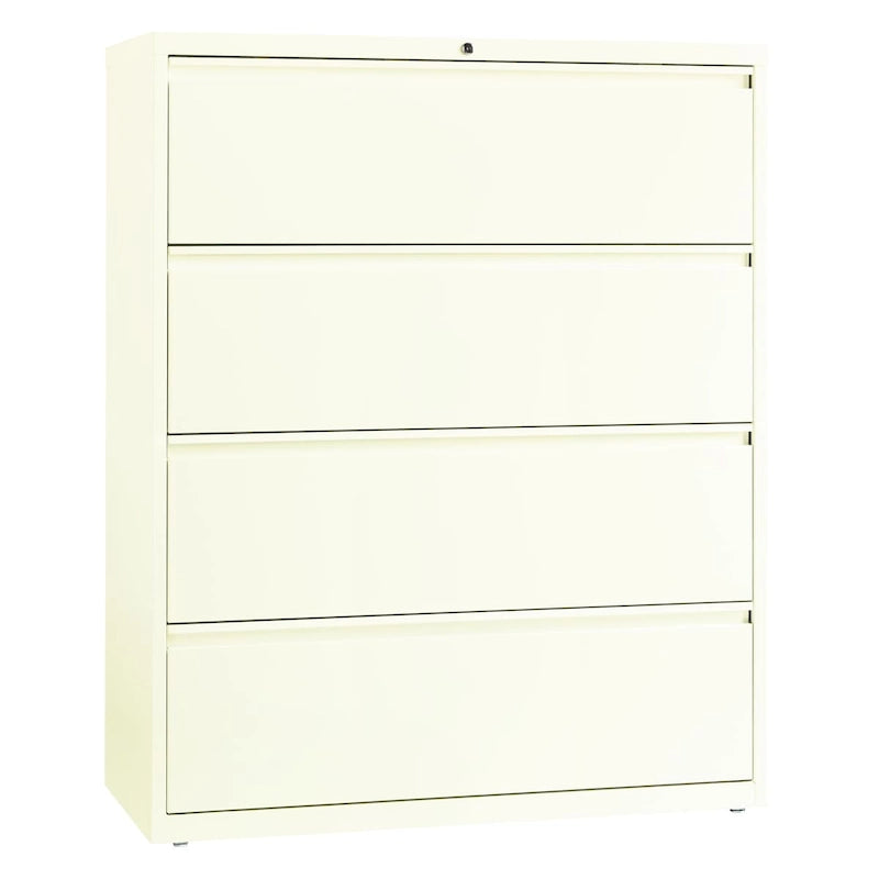 4-Drawer Wide Lateral File Cabinet with Lock Light Gray Steel