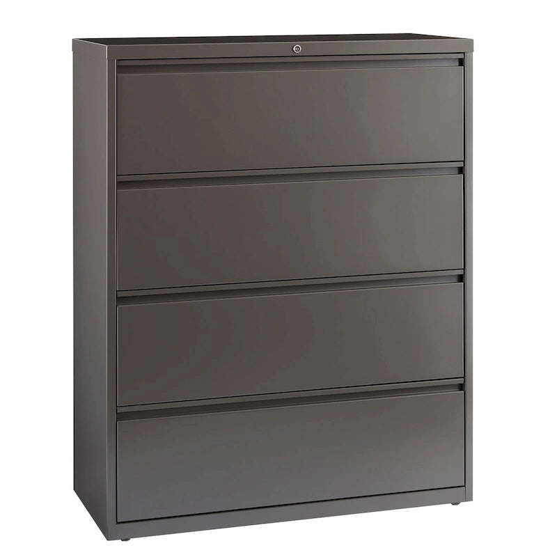 4-Drawer Wide Lateral File Cabinet with Lock Light Gray Steel