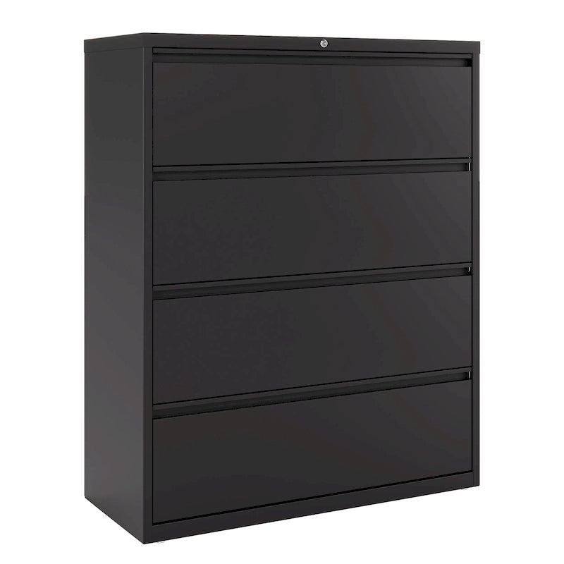 4-Drawer Wide Lateral File Cabinet with Lock Light Gray Steel
