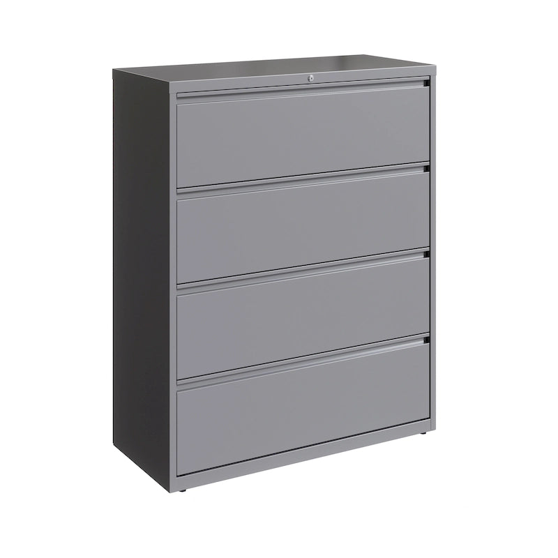 4-Drawer Wide Lateral File Cabinet with Lock Light Gray Steel