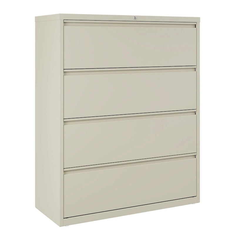 4-Drawer Wide Lateral File Cabinet with Lock Light Gray Steel