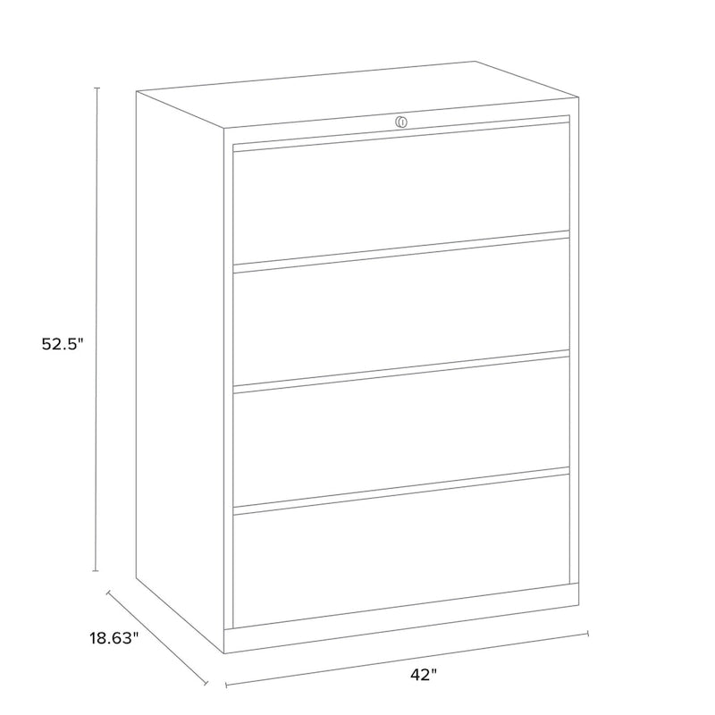4-Drawer Wide Lateral File Cabinet with Lock Light Gray Steel
