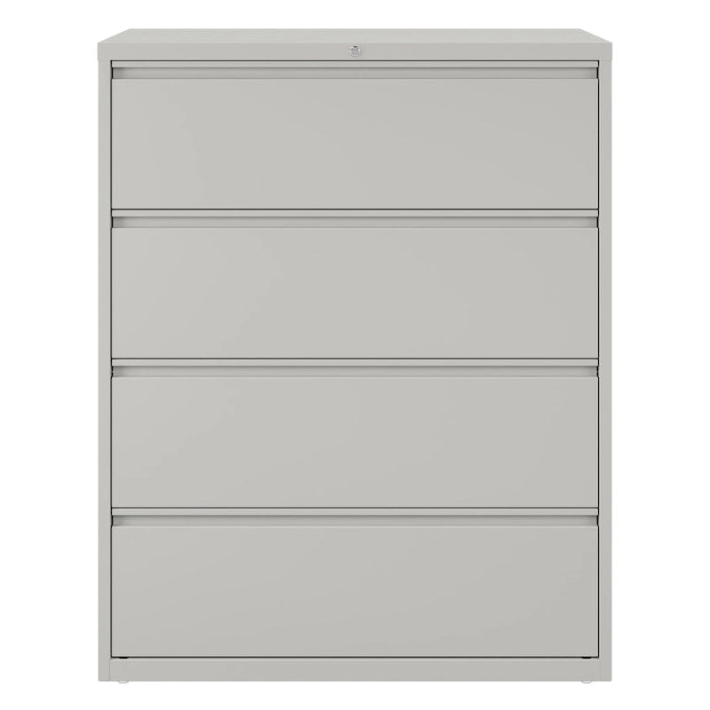 4-Drawer Wide Lateral File Cabinet with Lock Light Gray Steel