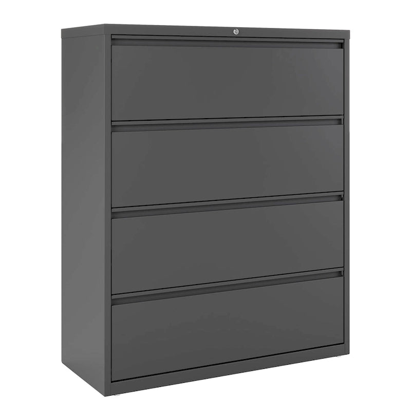 4-Drawer Wide Lateral File Cabinet with Lock Light Gray Steel