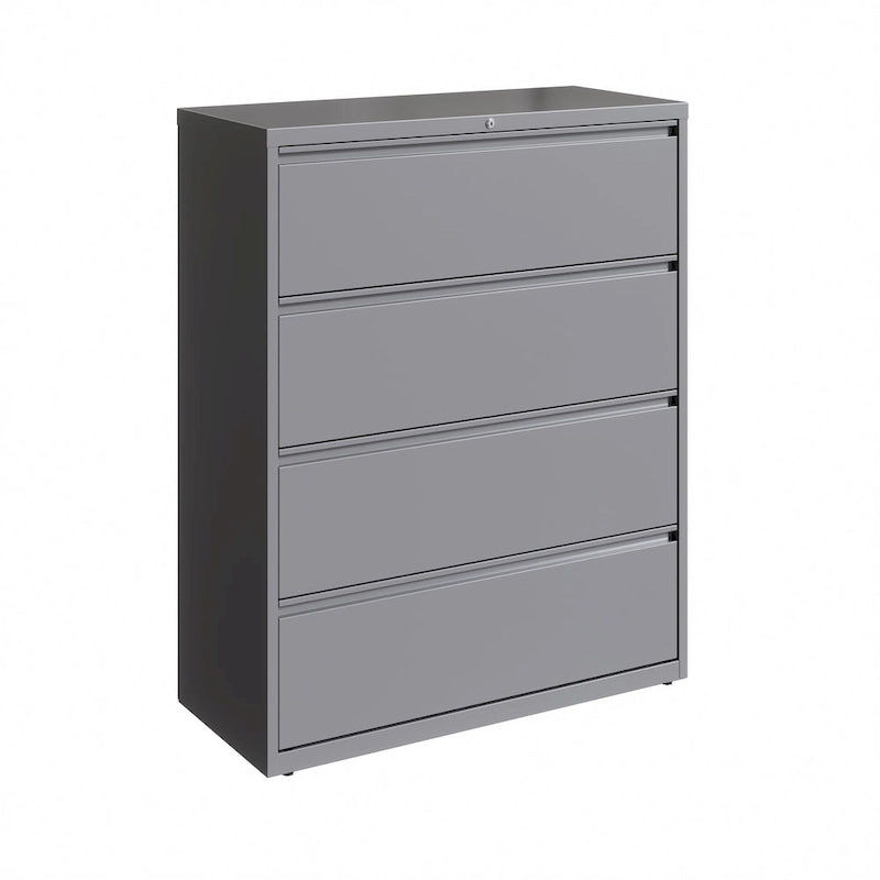 4-Drawer Wide Lateral File Cabinet with Lock Light Gray Steel