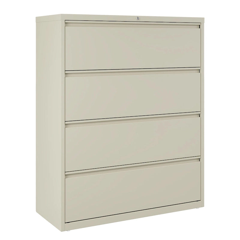 4-Drawer Wide Lateral File Cabinet with Lock Light Gray Steel