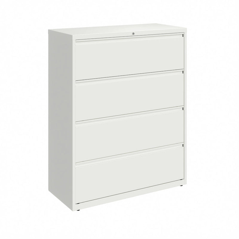 4-Drawer Wide Lateral File Cabinet with Lock Light Gray Steel