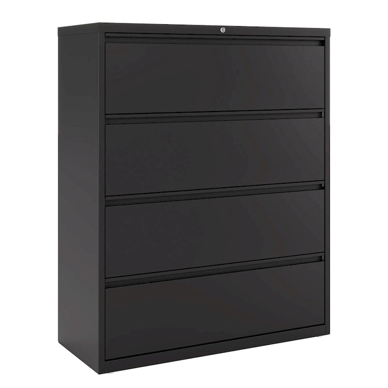 4-Drawer Wide Lateral File Cabinet with Lock Light Gray Steel