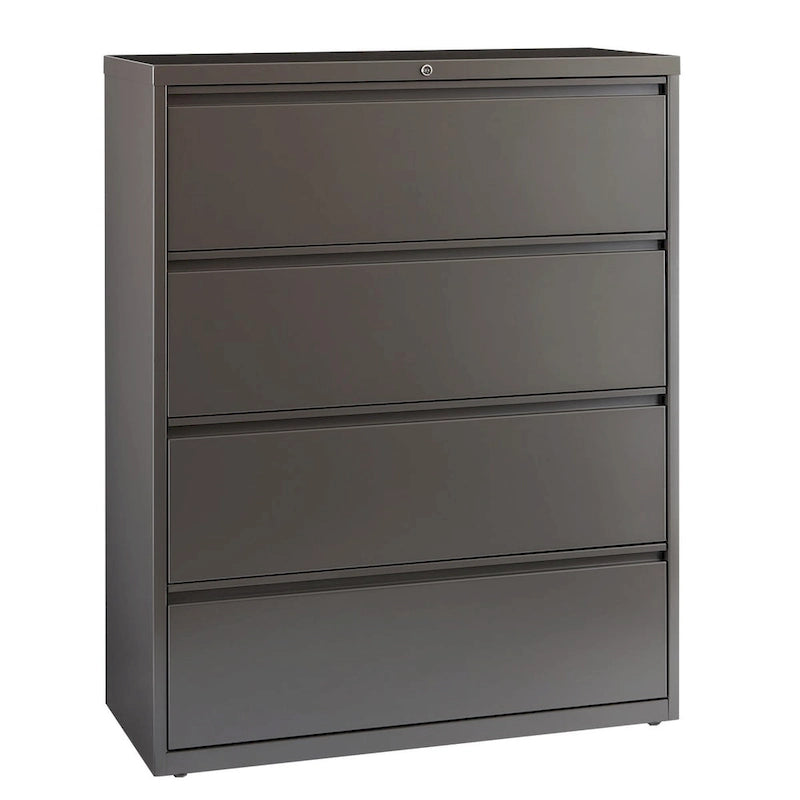 4-Drawer Wide Lateral File Cabinet with Lock Light Gray Steel