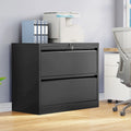 Black & White Metal Lateral File Cabinet with Two Locking Drawers