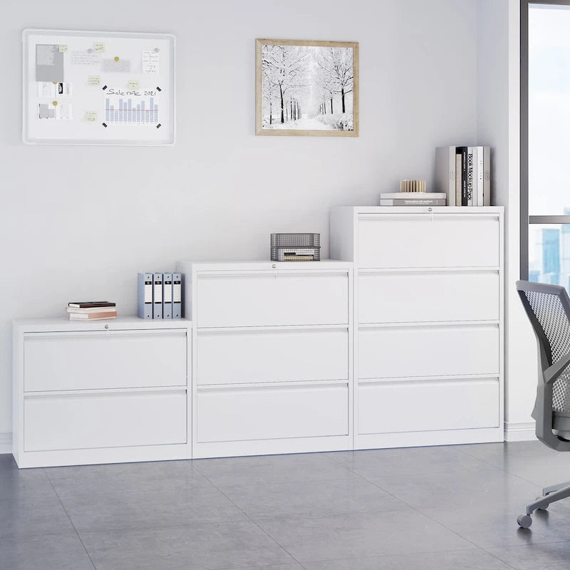 Black & White Metal Lateral File Cabinet with Two Locking Drawers
