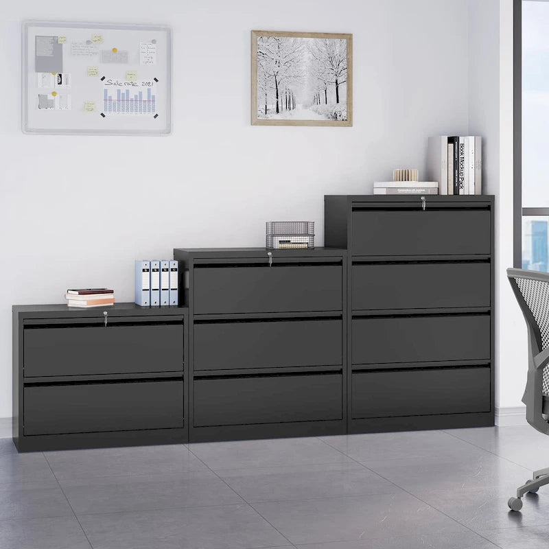 Black & White Metal Lateral File Cabinet with Two Locking Drawers