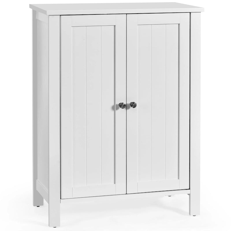 Double Door Bathroom Floor Storage Cabinet with Adjustable Shelf White Grey Brown