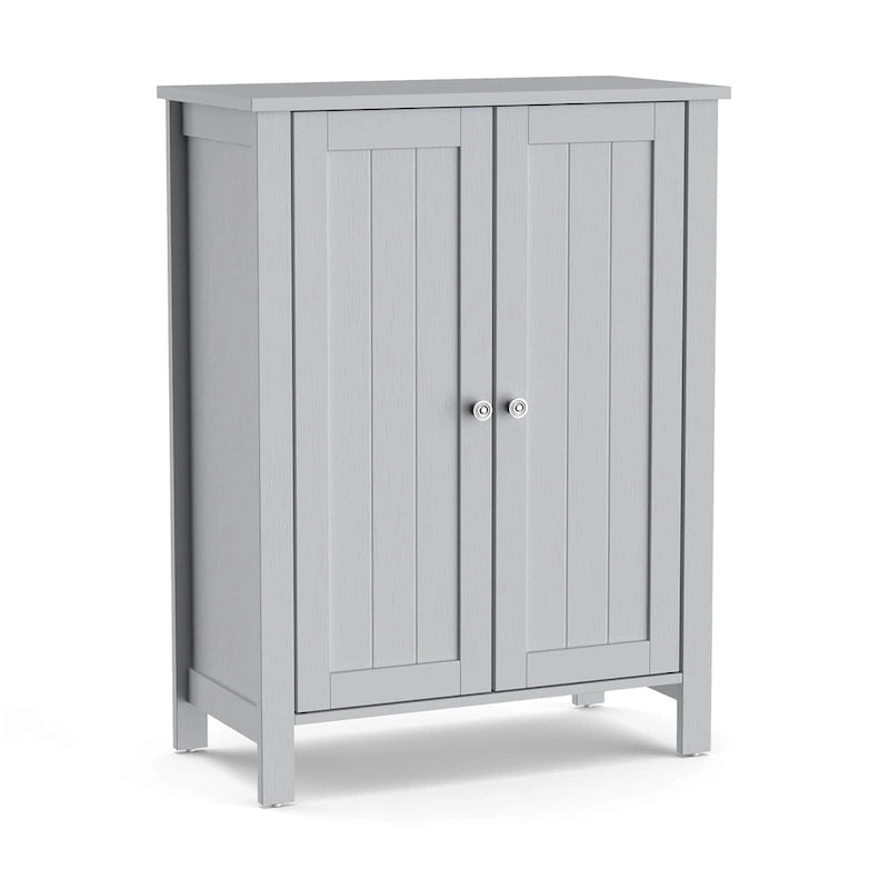 Double Door Bathroom Floor Storage Cabinet with Adjustable Shelf White Grey Brown