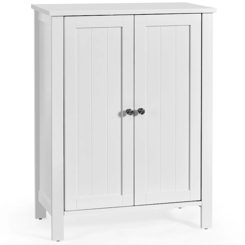 Double Door Bathroom Floor Storage Cabinet with Adjustable Shelf White Grey Brown