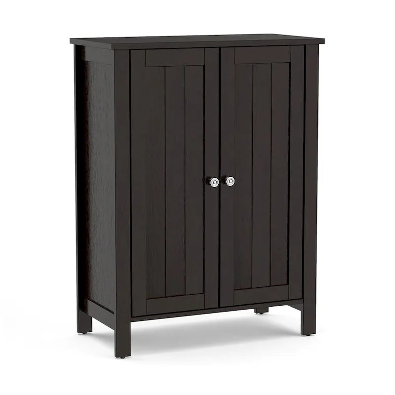 Double Door Bathroom Floor Storage Cabinet with Adjustable Shelf White Grey Brown