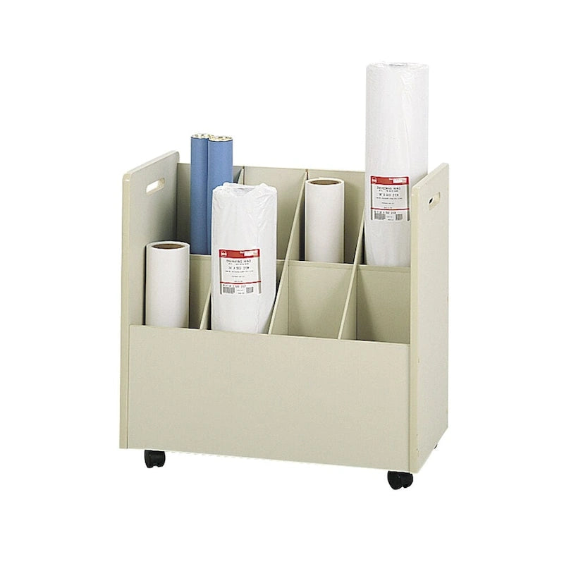 Tan Mobile Roll File Organizer with 8 Compartments and Swivel Casters