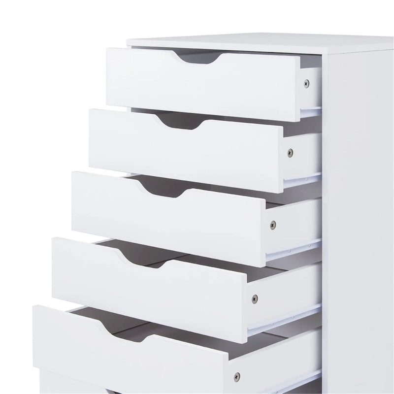 7-Drawer Rolling Wood Storage Cabinet with Casters White Black Grey Natural