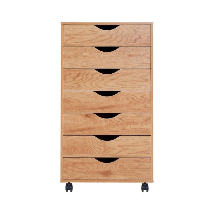 7-Drawer Rolling Wood Storage Cabinet with Casters White Black Grey Natural