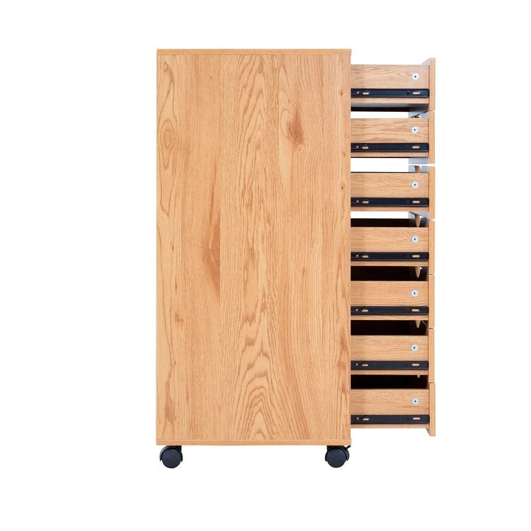 7-Drawer Rolling Wood Storage Cabinet with Casters White Black Grey Natural