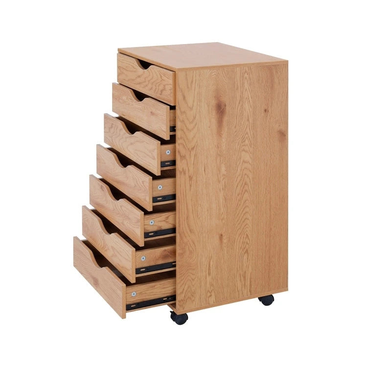 7-Drawer Rolling Wood Storage Cabinet with Casters White Black Grey Natural