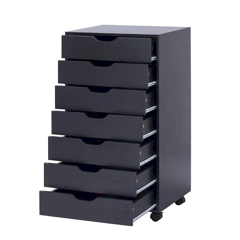 7-Drawer Rolling Wood Storage Cabinet with Casters White Black Grey Natural