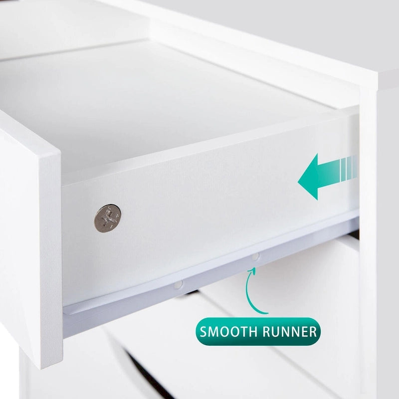 7-Drawer Rolling Wood Storage Cabinet with Casters White Black Grey Natural