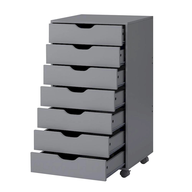 7-Drawer Rolling Wood Storage Cabinet with Casters White Black Grey Natural