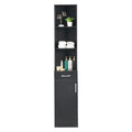 Tall Black Bathroom Storage Cabinet with Open Shelves and Drawer