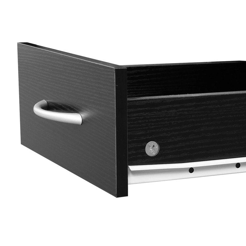 Tall Black Bathroom Storage Cabinet with Open Shelves and Drawer
