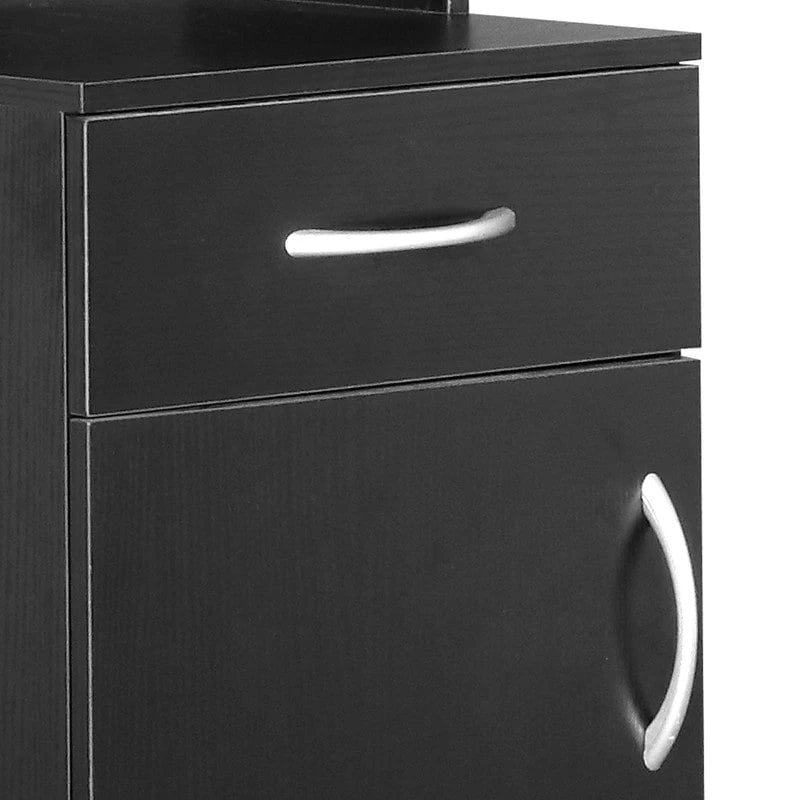 Tall Black Bathroom Storage Cabinet with Open Shelves and Drawer