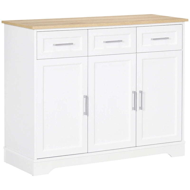 White Crystal Buffet Cabinet with 3 Drawers and Adjustable Shelves