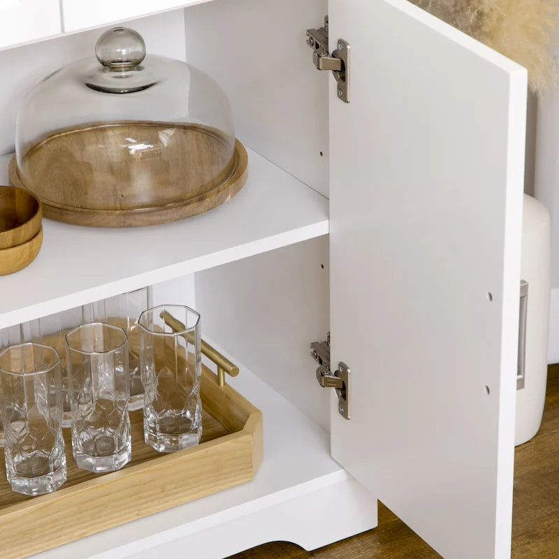 White Crystal Buffet Cabinet with 3 Drawers and Adjustable Shelves