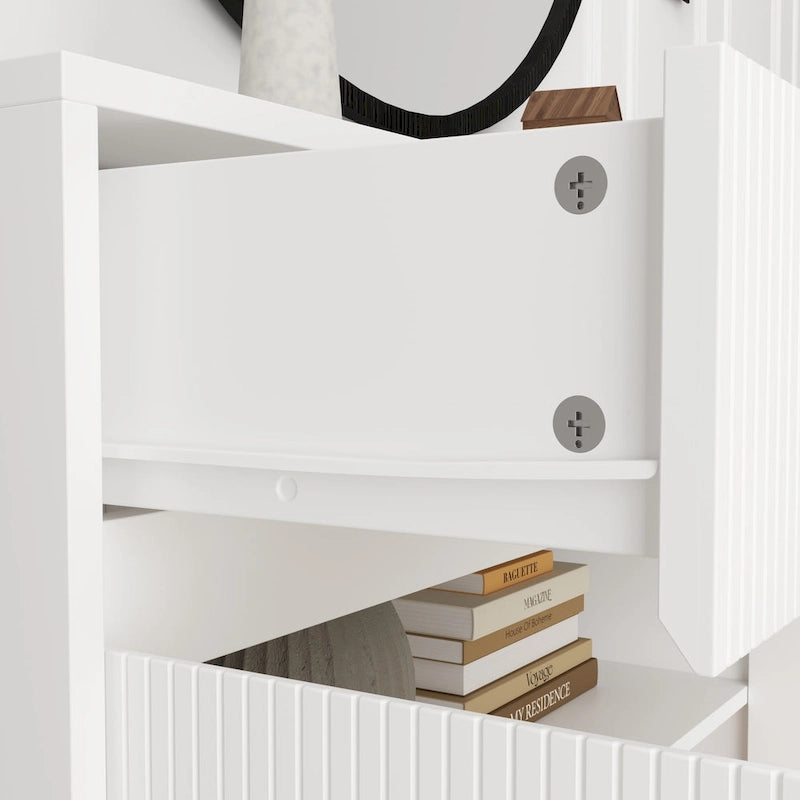 White Floor Cabinet Fluted Door 4-Door 2-Drawer Storage Sideboard Buffet