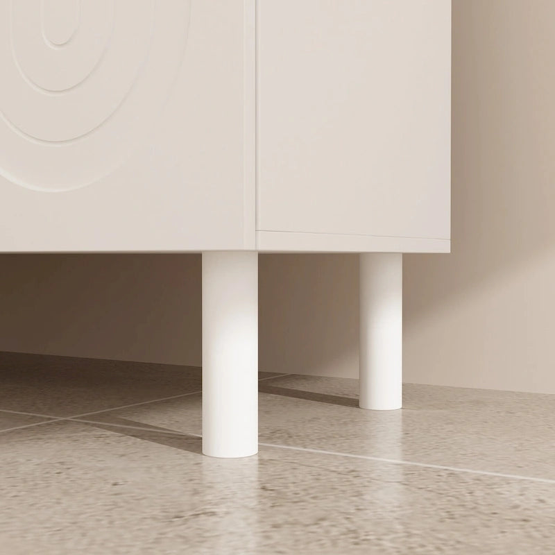 White 4-Door Sideboard Cabinet with Arch Embossed Doors Pine Legs