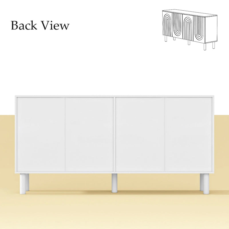 White 4-Door Sideboard Cabinet with Arch Embossed Doors Pine Legs
