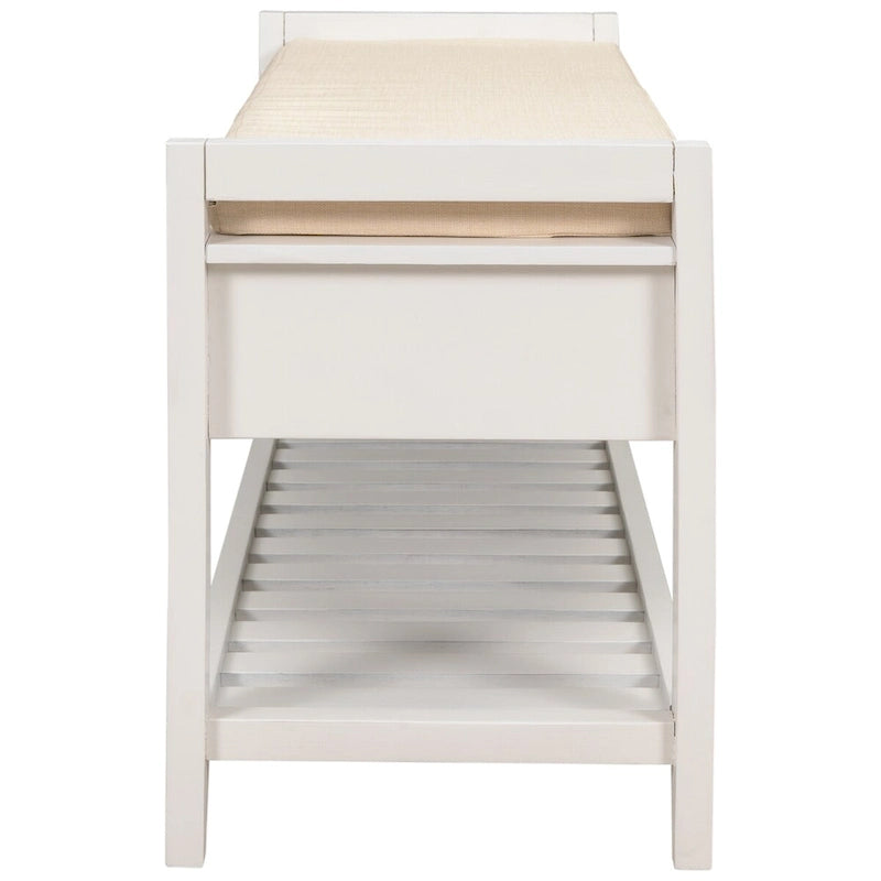 White Wood Entryway Storage Bench with Cushioned Seat, Drawers and Shoe Rack