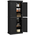 Freestanding Tall Kitchen Pantry Cabinet 4 Doors Adjustable Shelves Black MDF