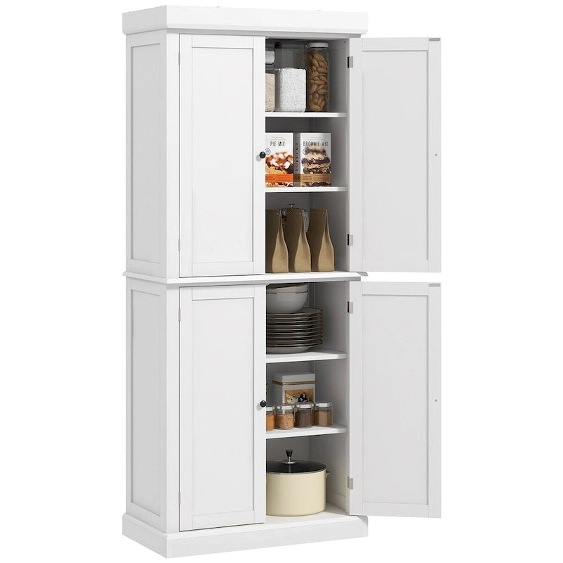 Freestanding Tall Kitchen Pantry Cabinet 4 Doors Adjustable Shelves Black MDF