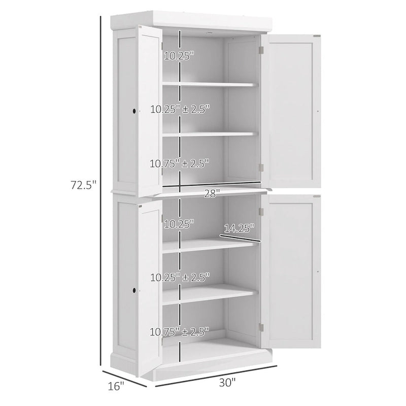 Freestanding Tall Kitchen Pantry Cabinet 4 Doors Adjustable Shelves Black MDF